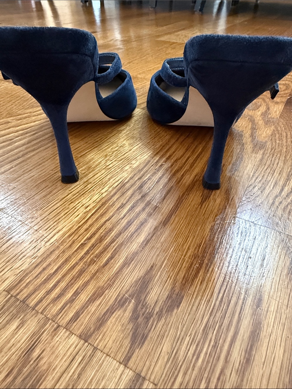 Steve Madden Brecki Navy Suede Ankle Strap Heels Size 8 Pointed Toe - Picture 5 of 9